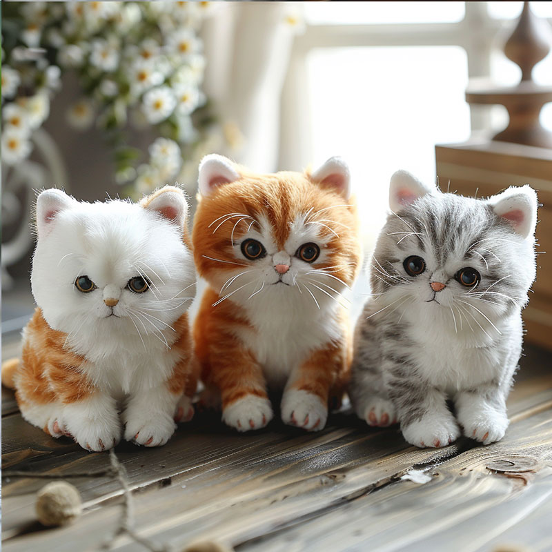 定制逼真可愛(ài)小奶貓植絨塑膠玩具桌面裝飾擺攤批發(fā)公仔玩偶