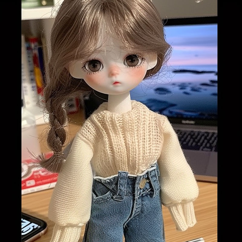 定制棉娃娃女孩牛仔長(zhǎng)發(fā)元?dú)馇逍挛乃囃媾挤抡嫒丝蓳Q衣過(guò)家家公仔