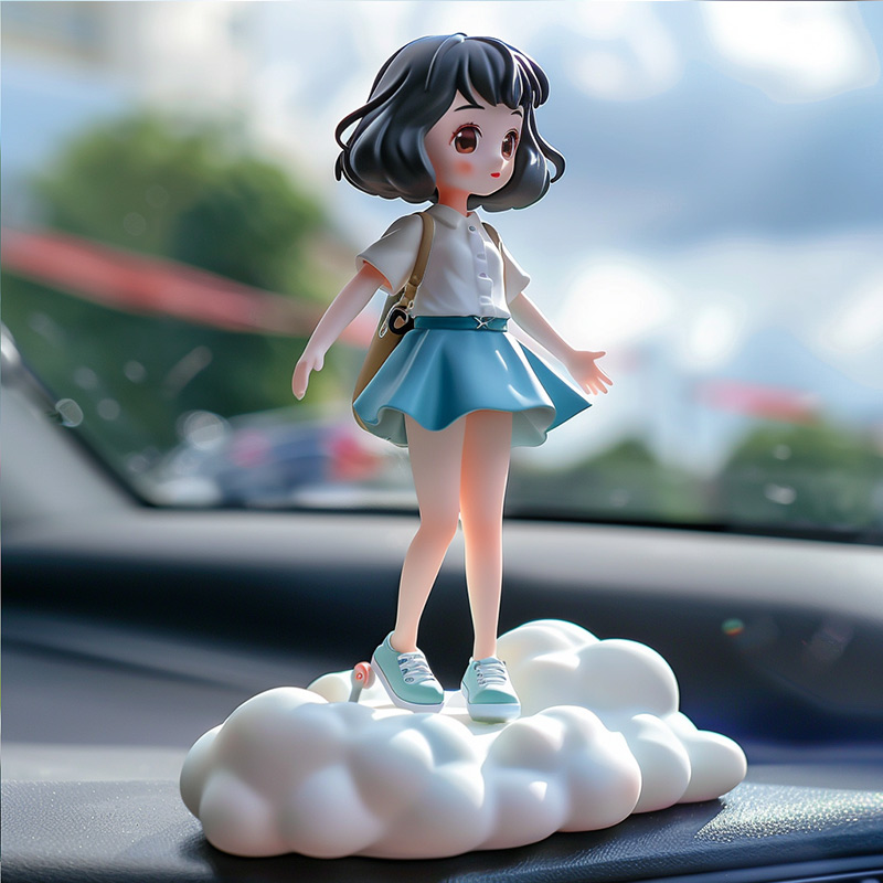 定制精品車載擺件踩云朵女孩卡通打工人汽車中控高端吸盤玩具擺件