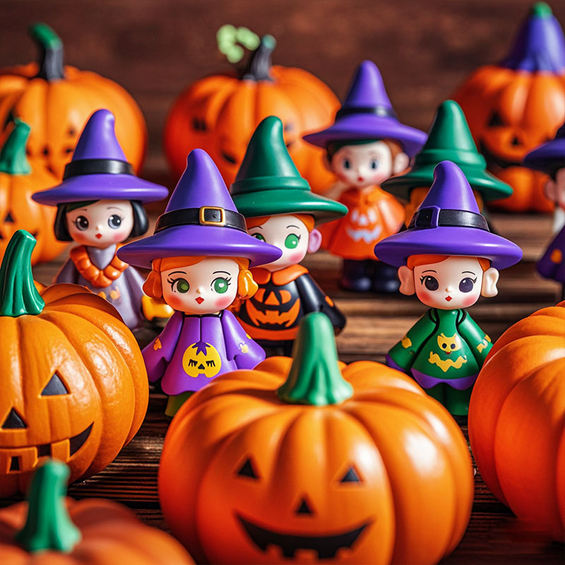 廠家定制南瓜頭巫女娃娃萬(wàn)圣節(jié)塑膠玩具出口歐美節(jié)日氛圍感玩具